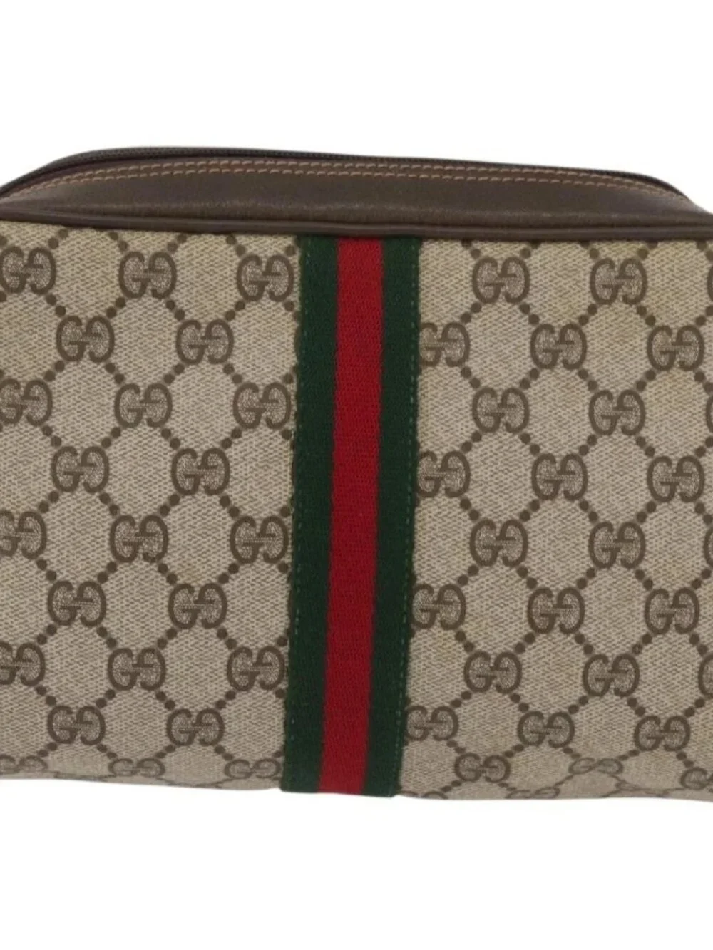 GUCCI GG Supreme Web Sherry Line Bag PVC Beige Red 32 014 3553 Auth BA13149